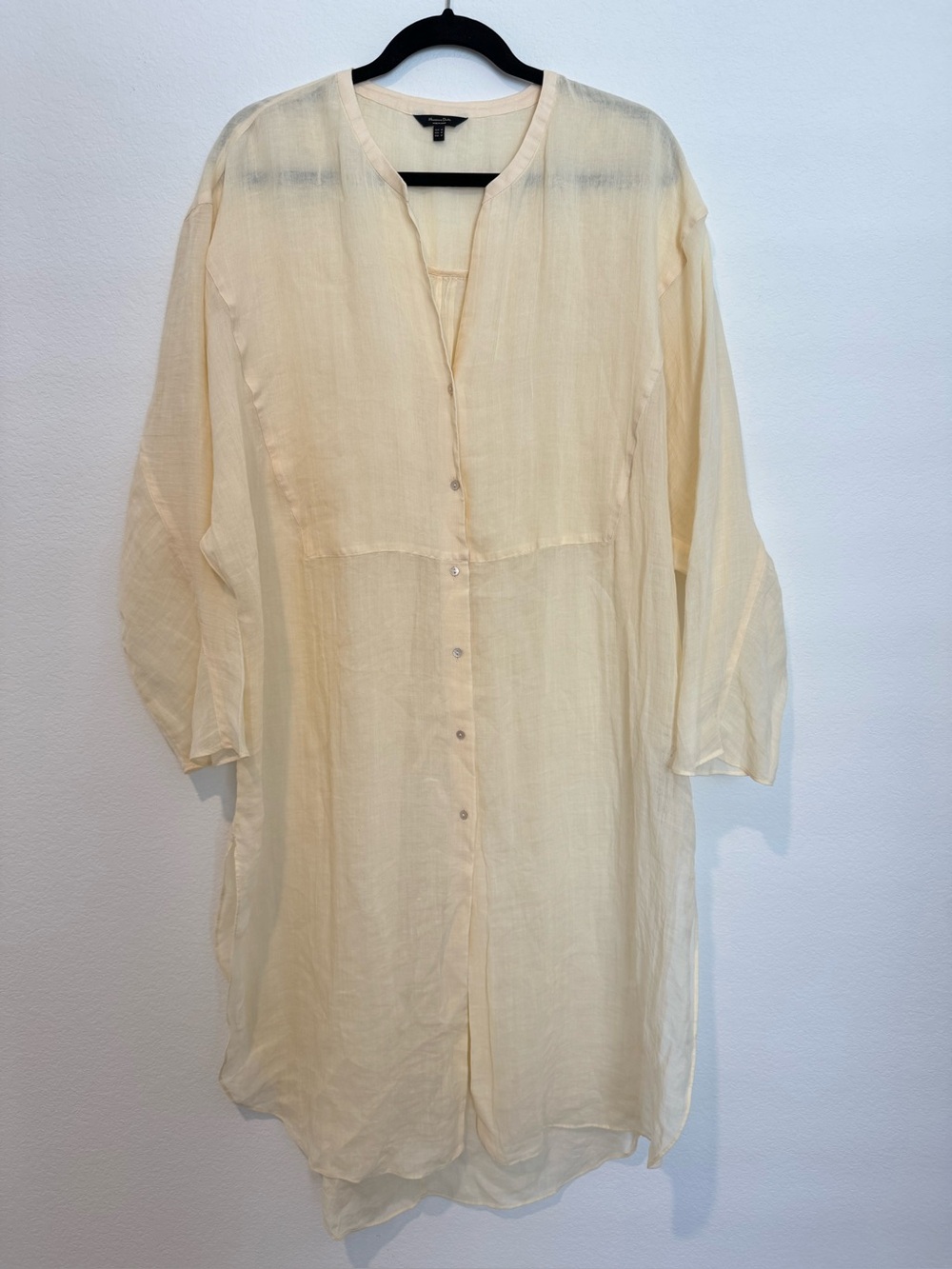Mossimo Dutti 100% Ramie Pastel Yellow Button Down Flowy Shirt Dress